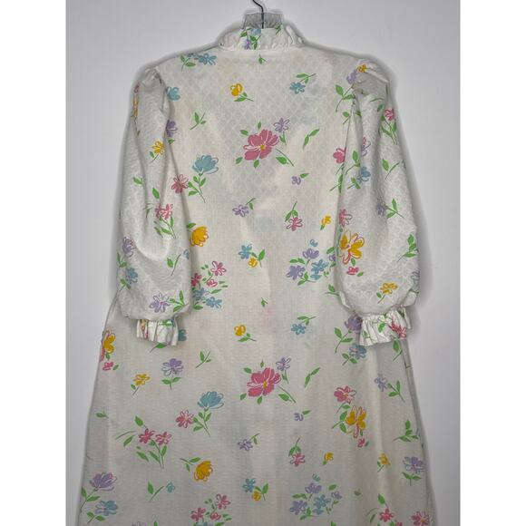 Vintage Miss Elaine Floral Seersucker Ruffle Housecoat Robe 70s 80s medium - Picture 16 of 16